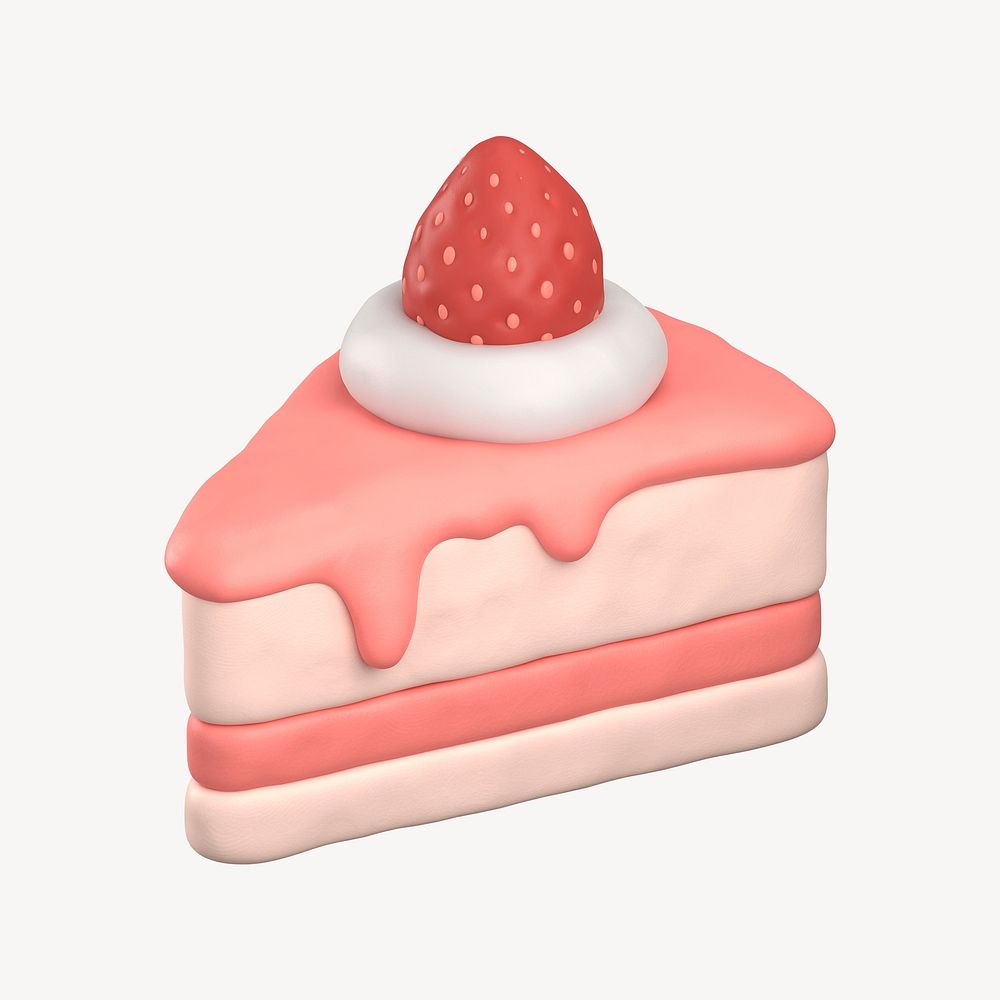 Strawberry cake, 3D clay texture design psd