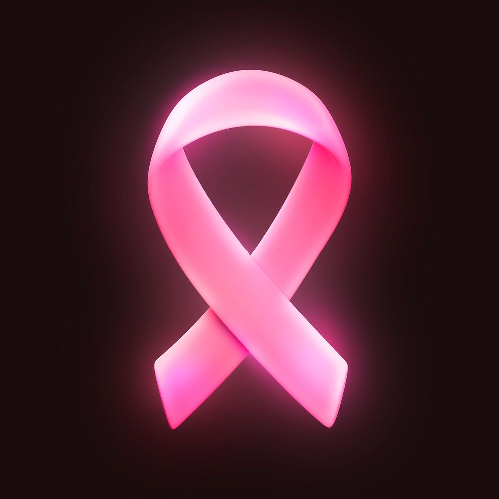 Breast cancer ribbon icon, 3D neon glow psd