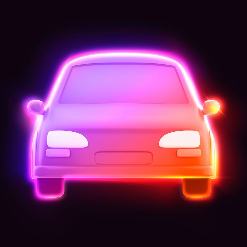 Car icon, 3D neon glow psd