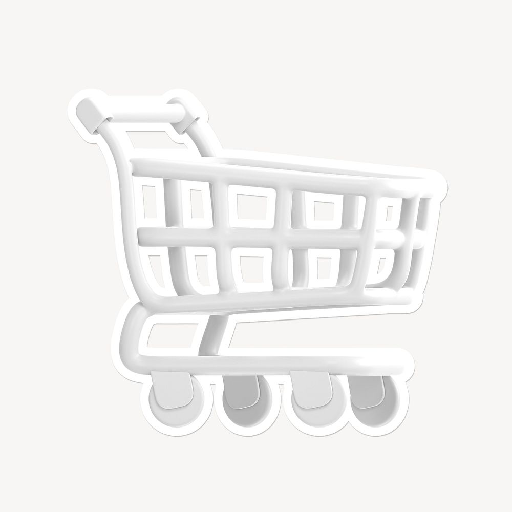 Shopping cart, white 3D graphic with border