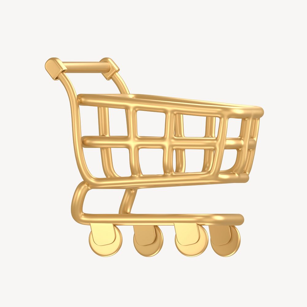 Shopping cart icon, 3D gold design psd