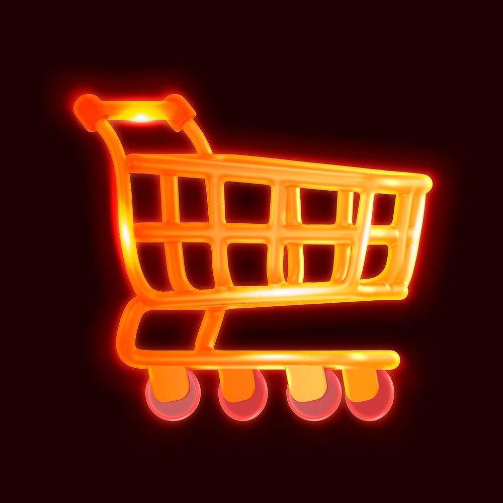 Shopping cart icon, 3D neon glow