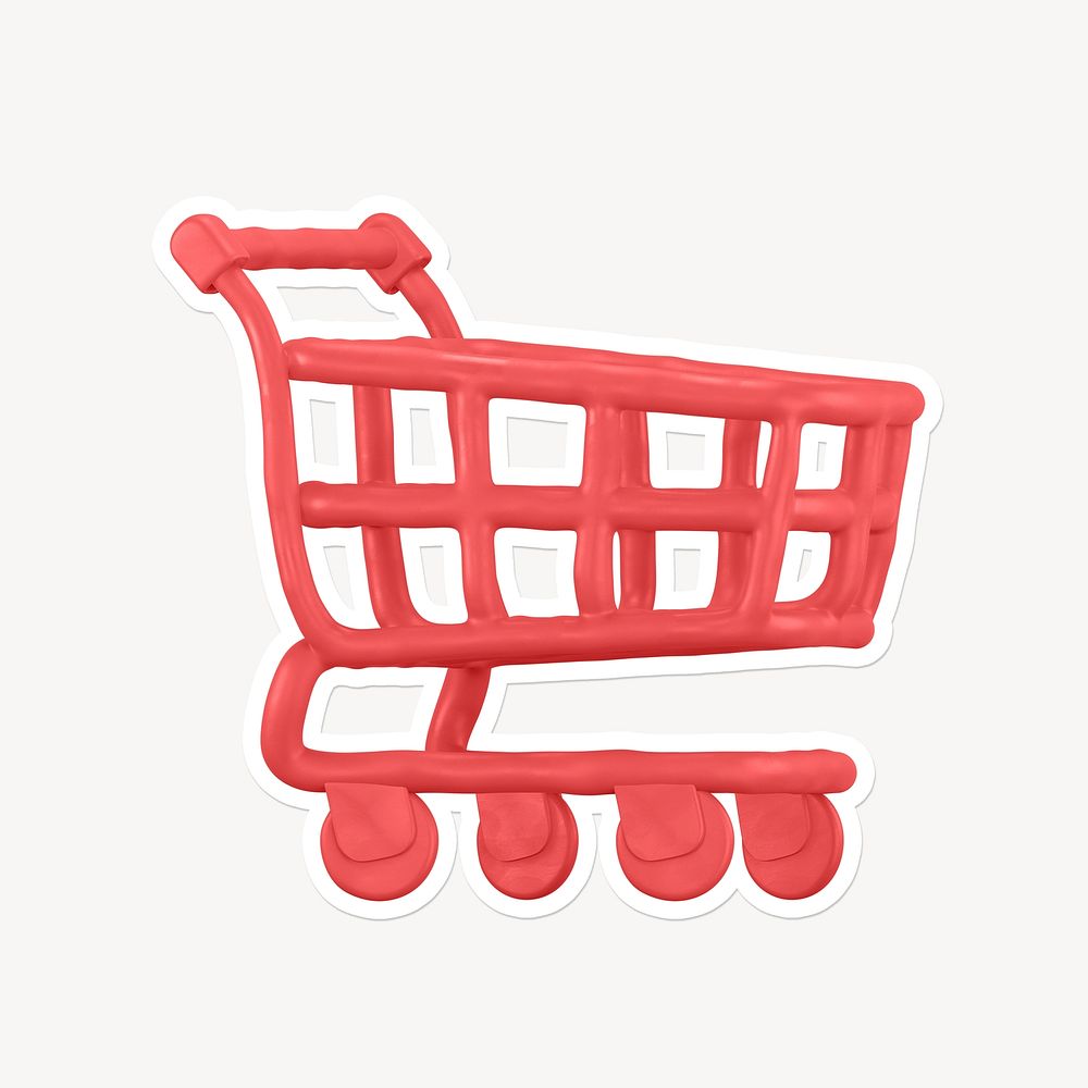 Shopping cart, 3D clay texture with white border
