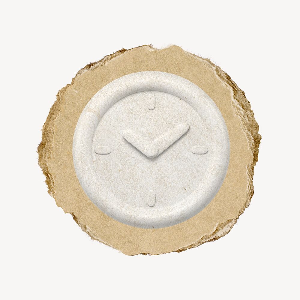 White clock, 3D ripped paper psd