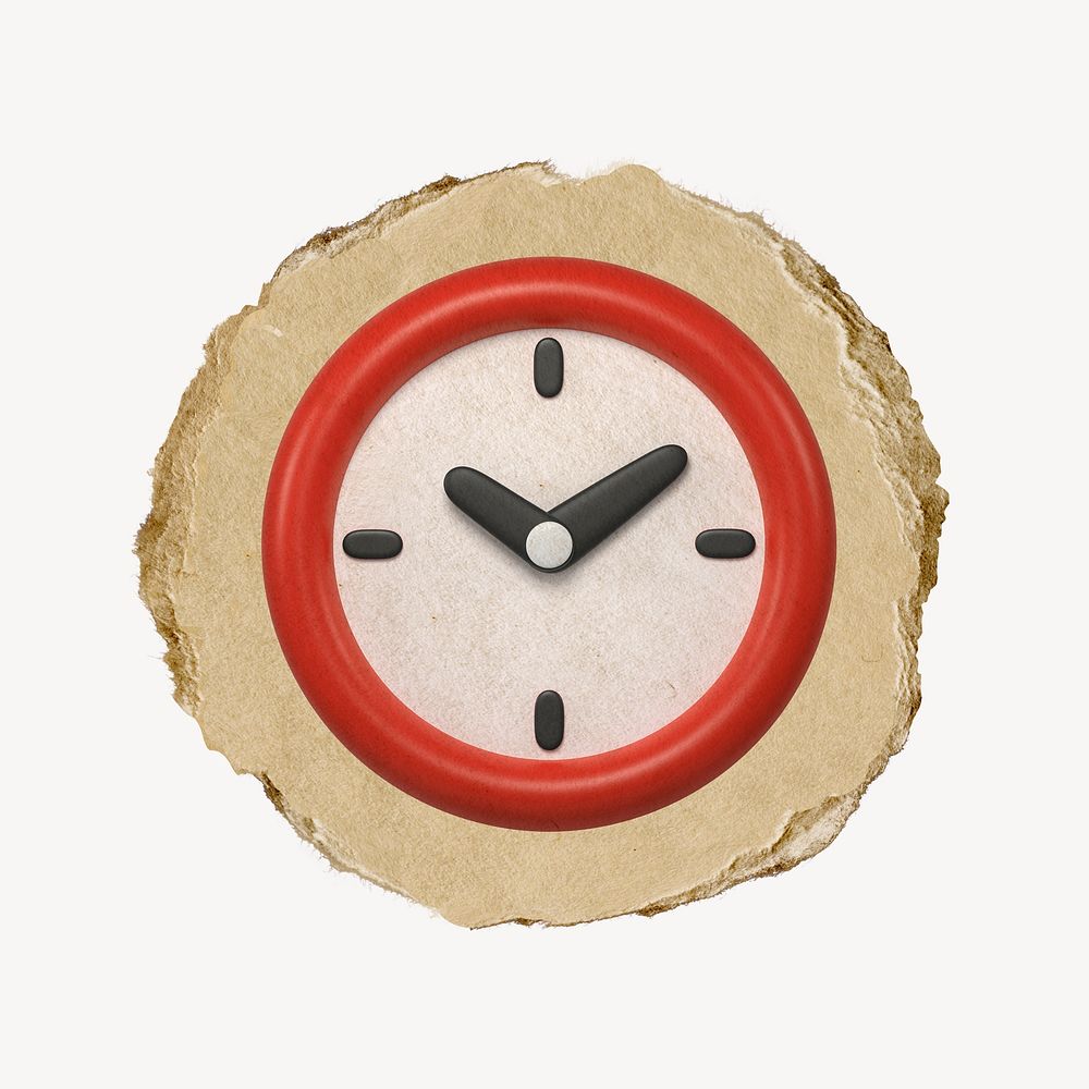 Red clock, 3D ripped paper psd