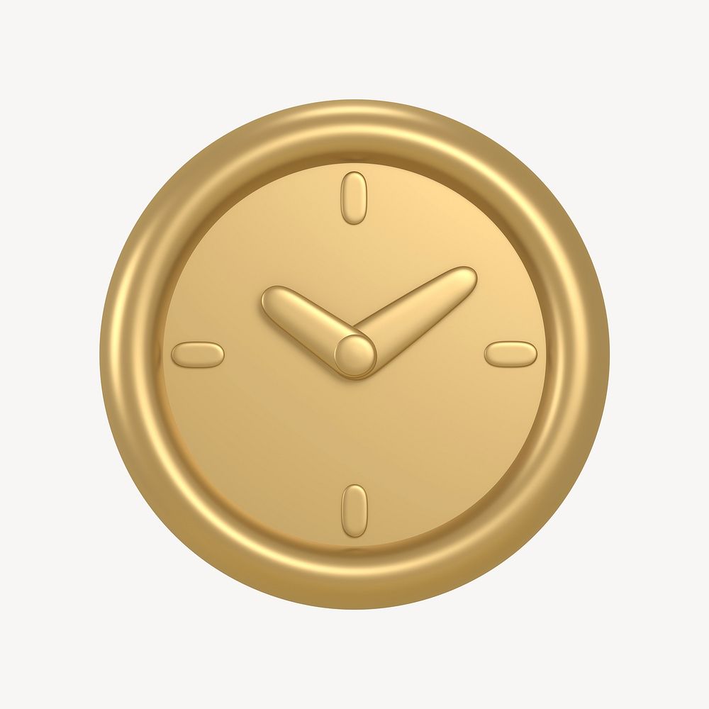 Clock icon, 3D gold design