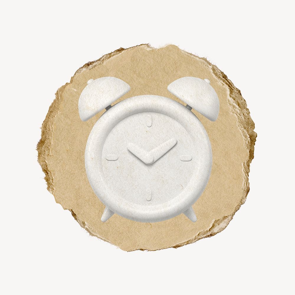 White alarm clock, 3D ripped paper psd