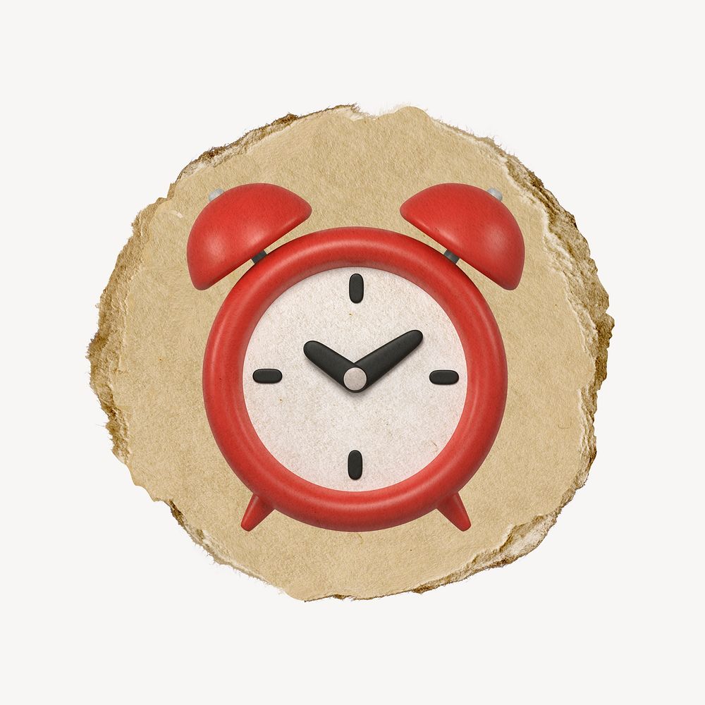 Red alarm clock, 3D ripped paper psd