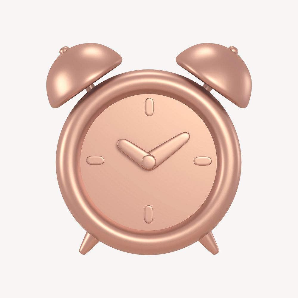 Alarm clock icon, 3D rose gold design psd