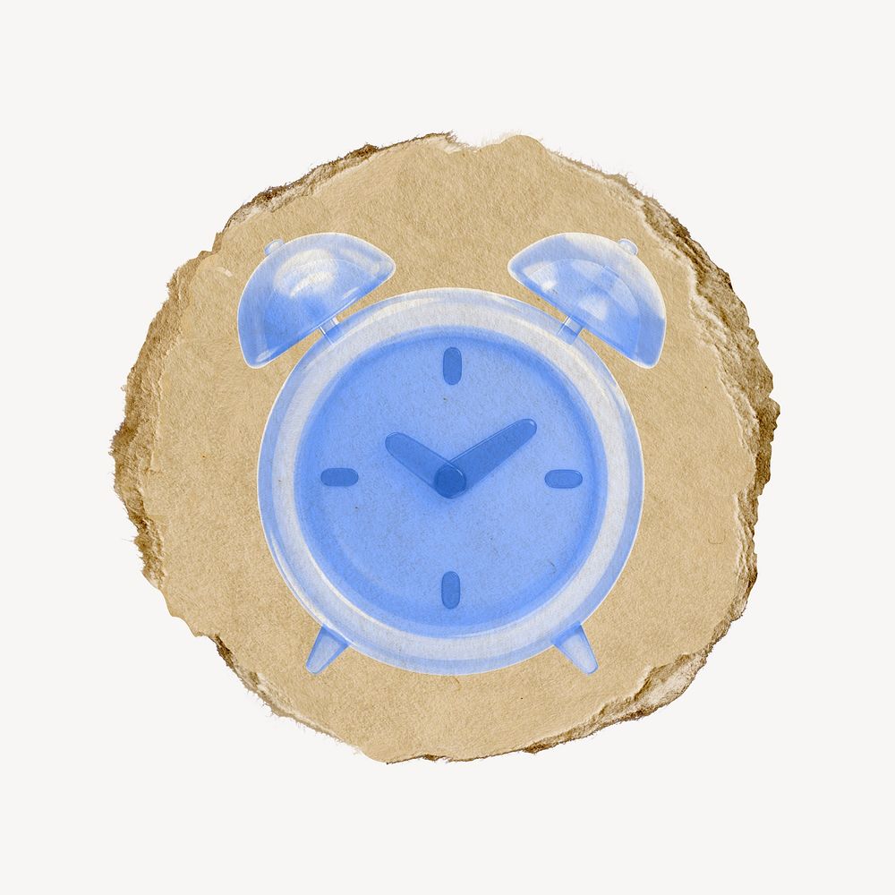 Blue alarm clock, 3D ripped paper psd