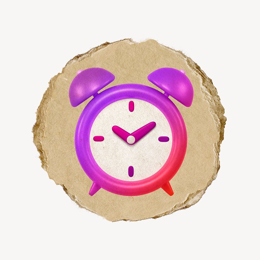 Purple alarm clock, 3D ripped paper psd