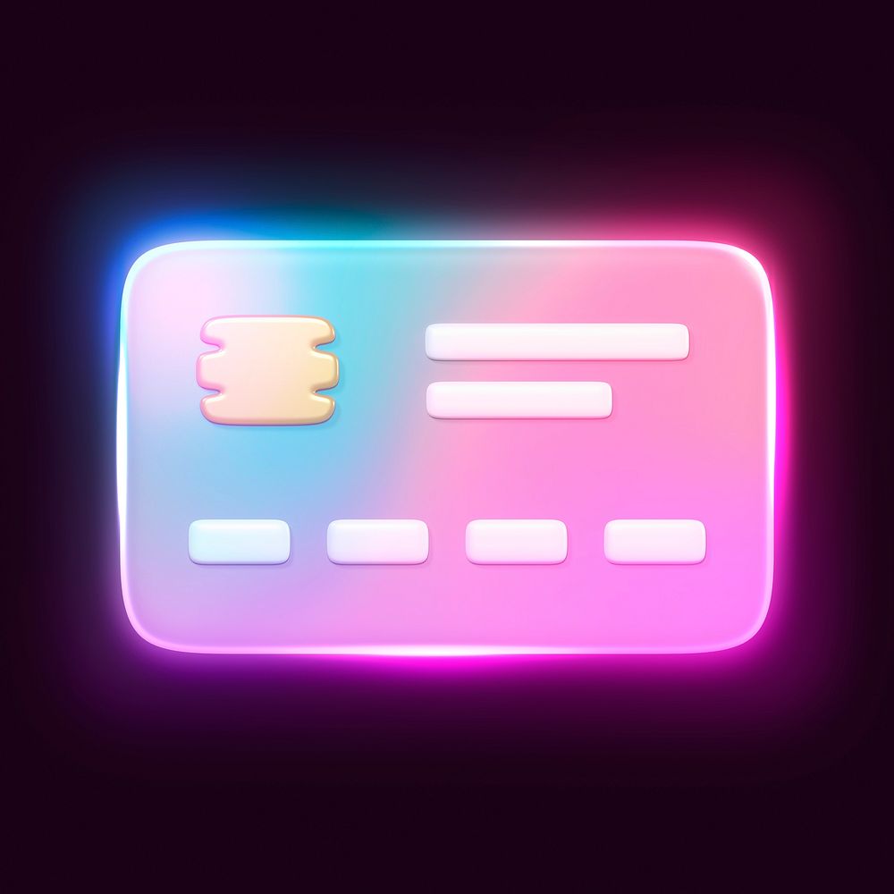 Credit card icon, 3D neon glow