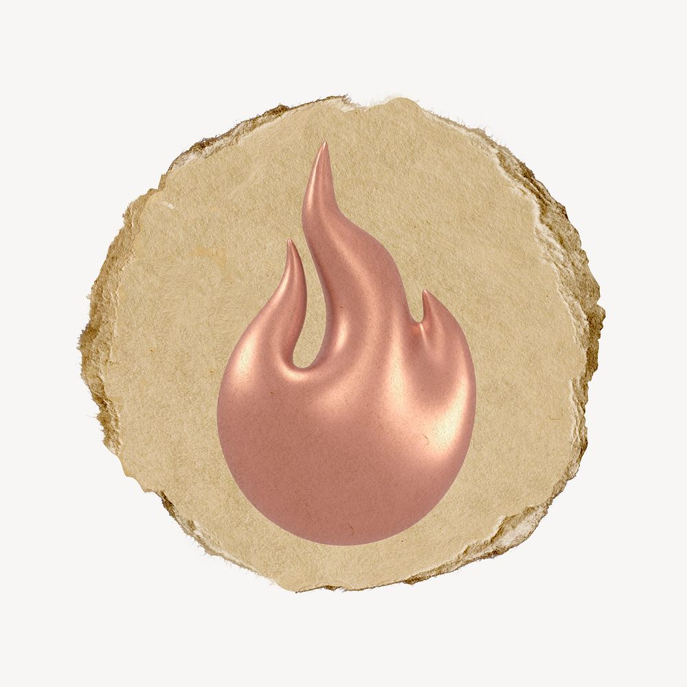 Rose gold flame, 3D ripped paper collage element