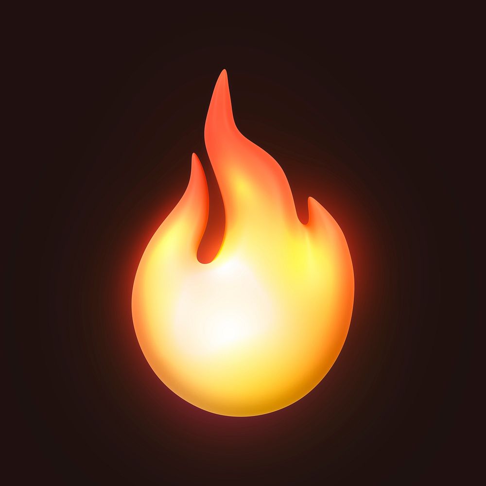 Flame icon, 3D neon glow psd