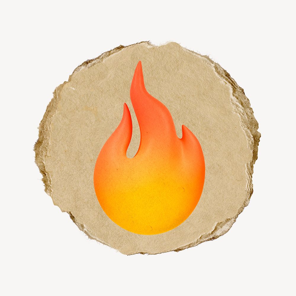 Fire flame, 3D ripped paper psd