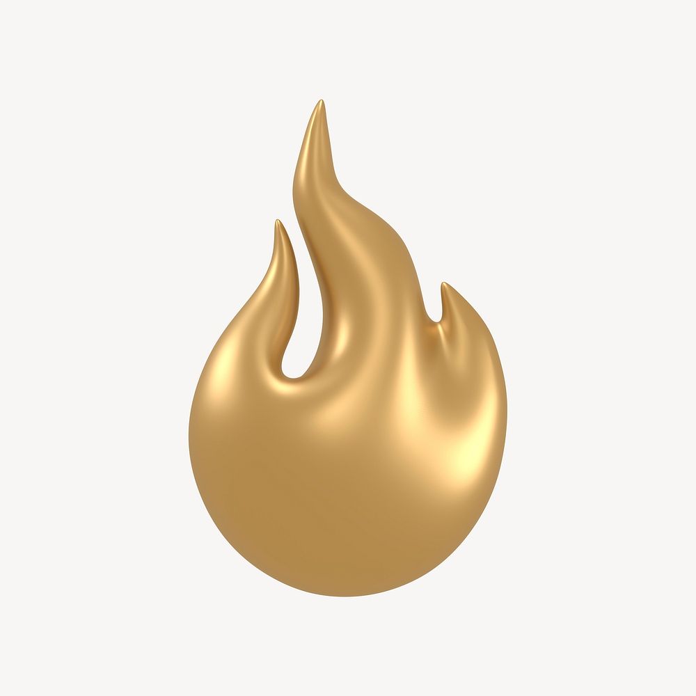 Flame icon, 3D gold design psd