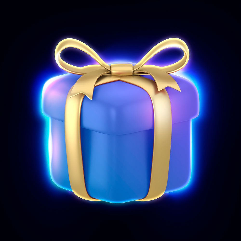 Gift, reward icon, 3D neon glow
