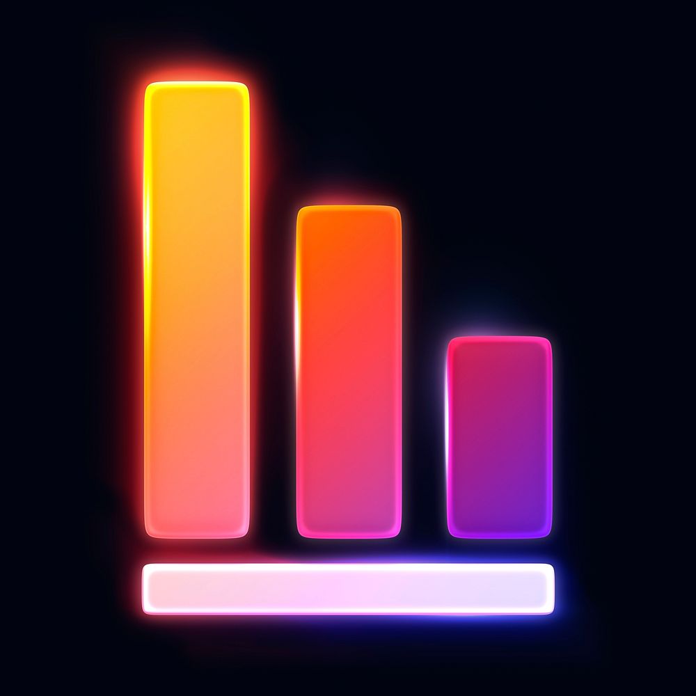 Bar charts icon, 3D neon glow