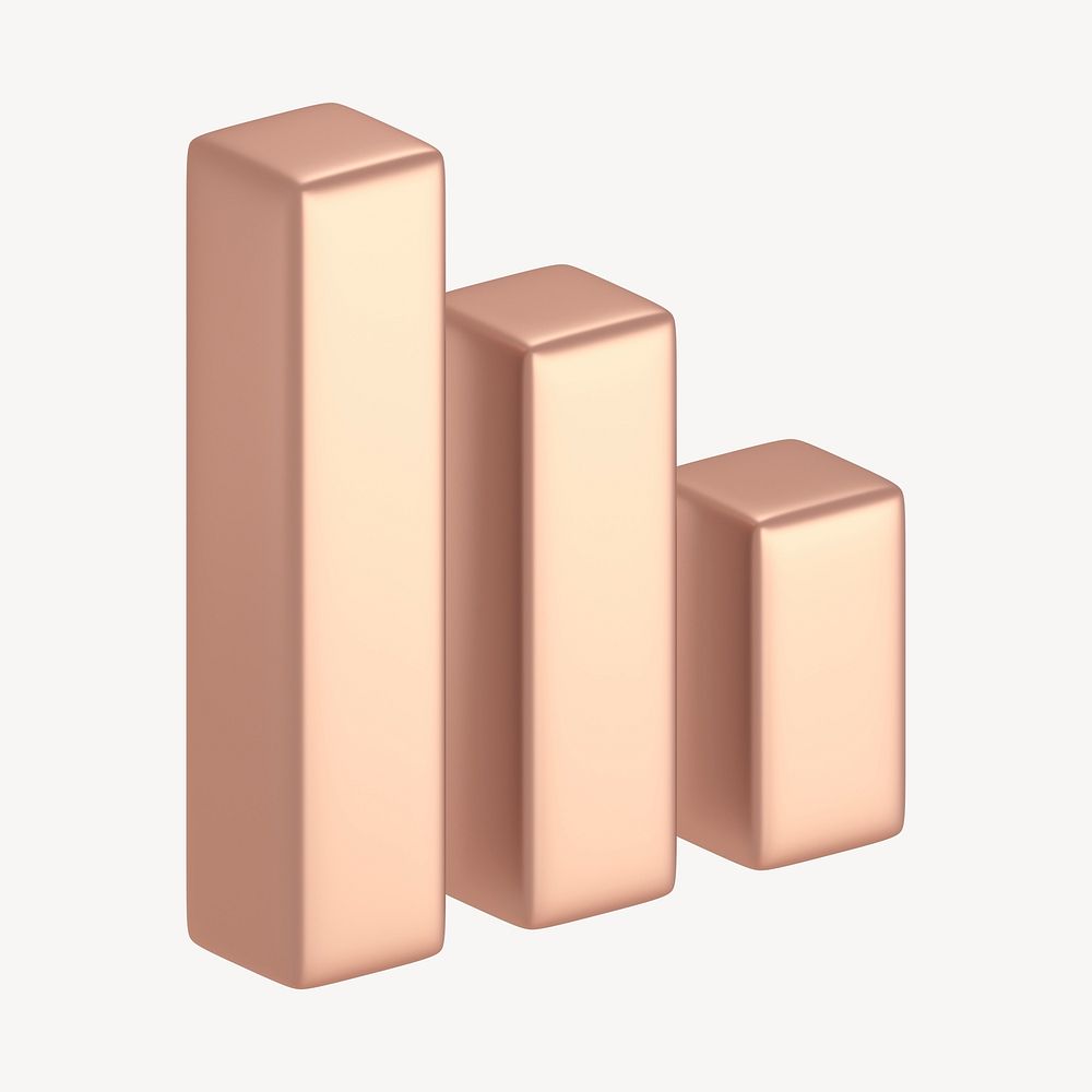 Bar charts icon, 3D rose gold design