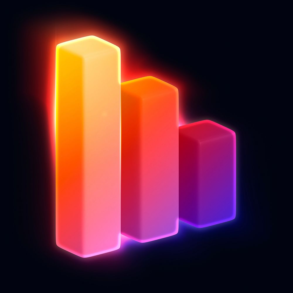Bar charts icon, 3D neon glow