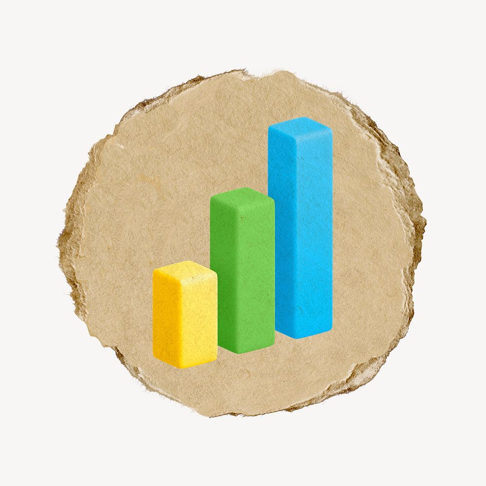 Bar charts, 3D ripped paper collage element