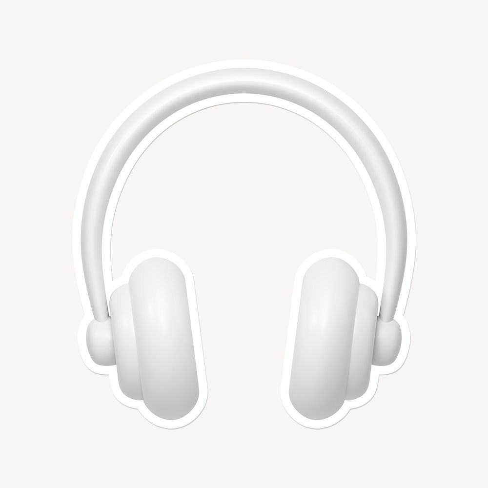 White headphones, white 3D graphic with border