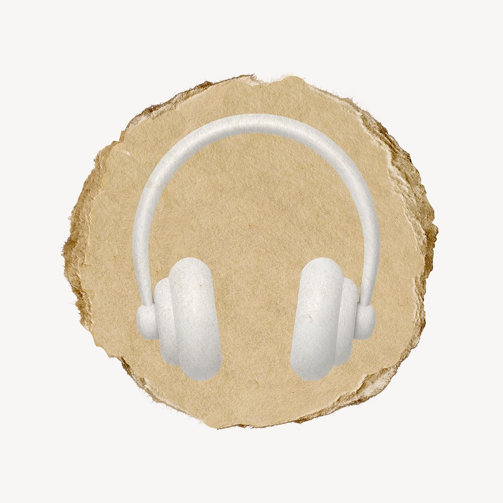 White headphones, 3D ripped paper collage element
