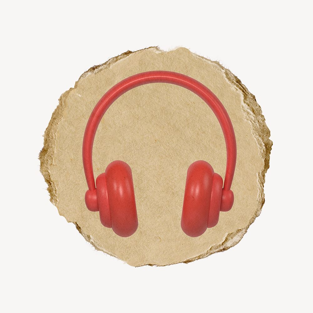 Red headphones, 3D ripped paper psd