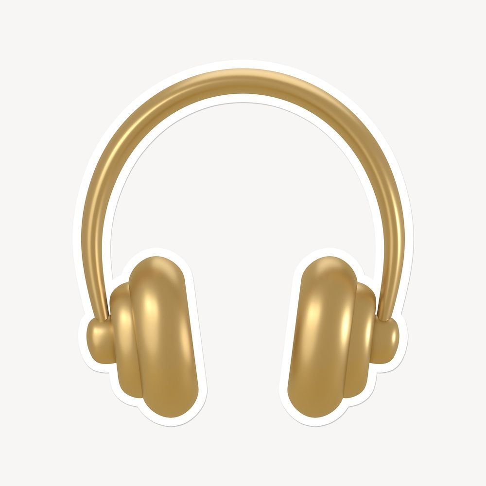 Gold headphones, 3D white border design