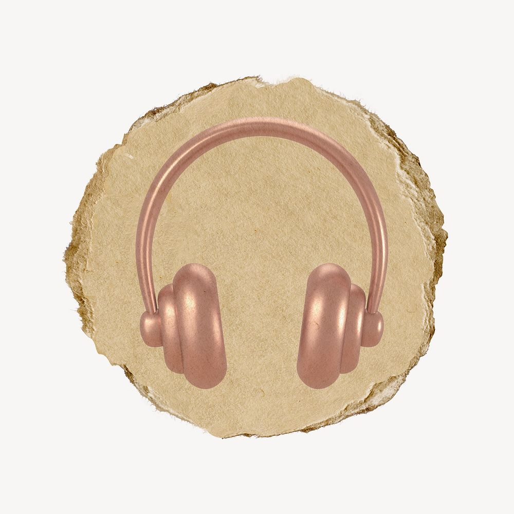 Pink headphones, 3D ripped paper collage element