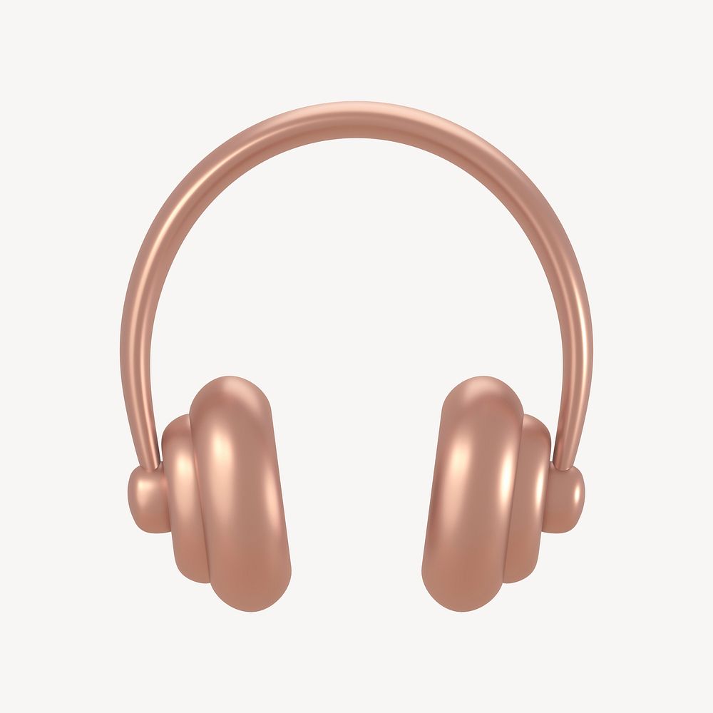 Headphones, music icon, 3D rose gold design psd