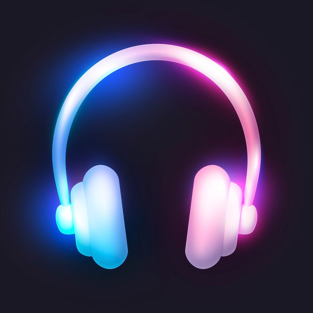 Headphones, music icon, 3D neon glow
