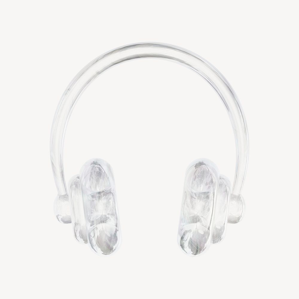 Headphones, music icon, 3D crystal glass psd