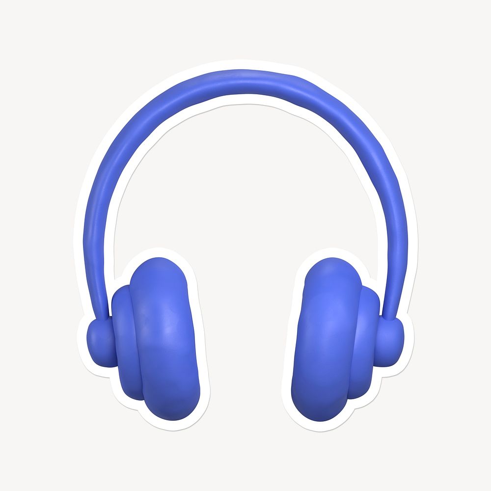 Blue headphones, 3D clay texture with white border
