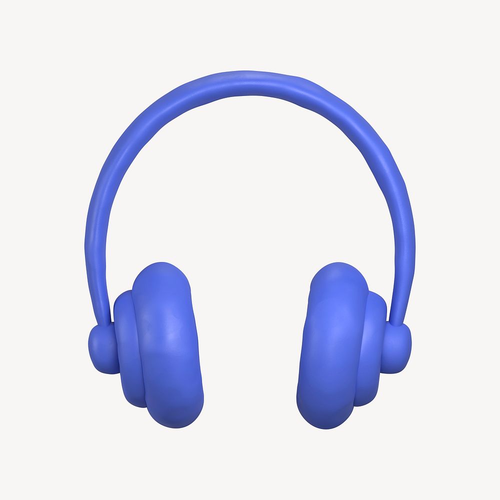 Headphones, music icon, 3D clay texture design psd