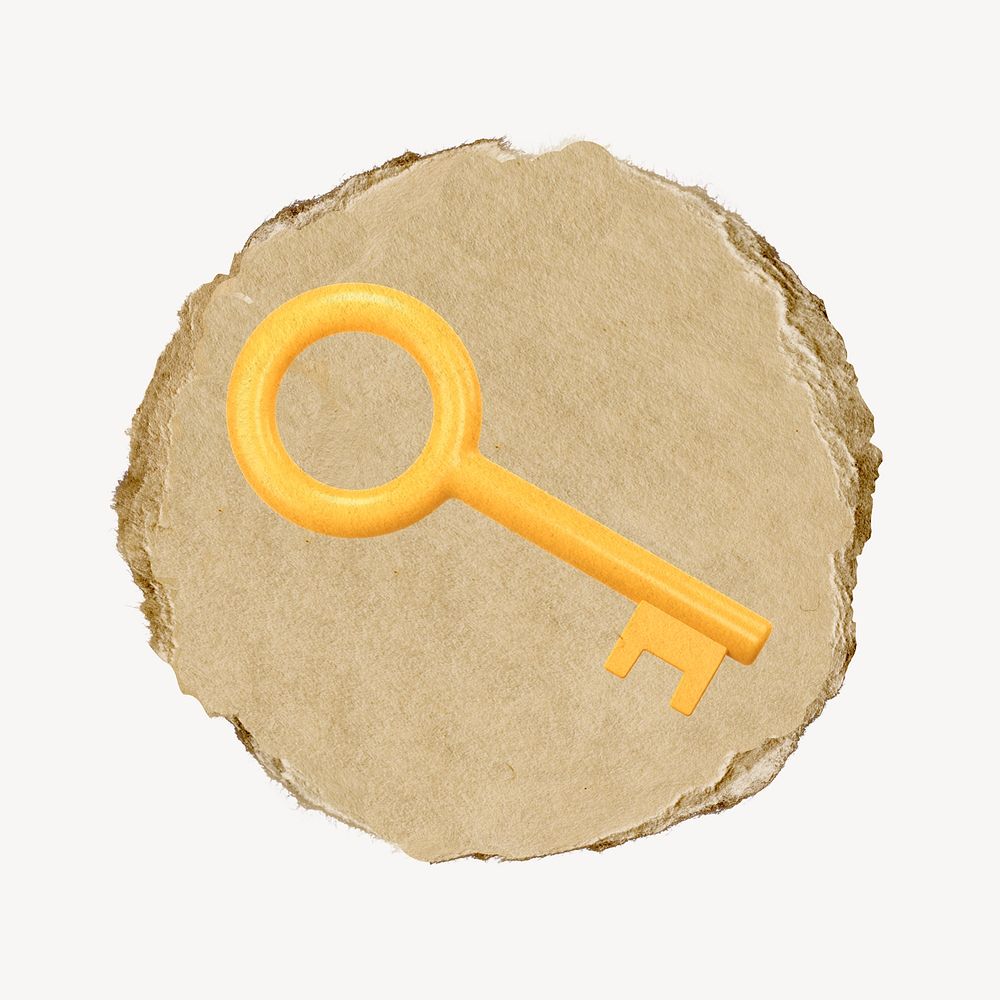 Yellow key, 3D ripped paper psd