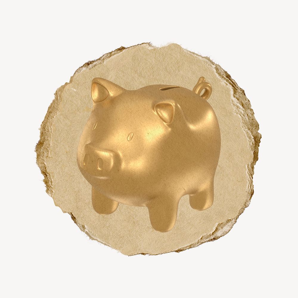 Piggy bank, 3D ripped paper psd