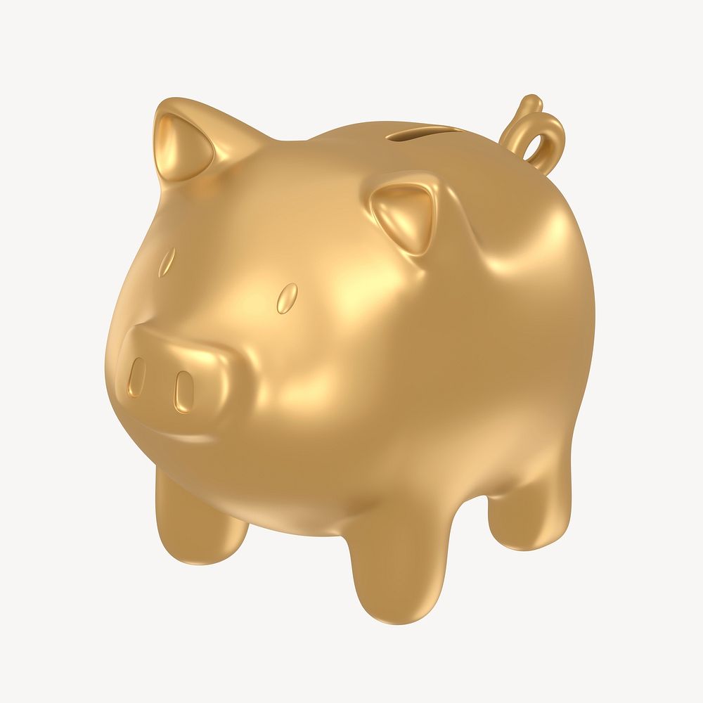 Piggy bank icon, 3D gold design psd