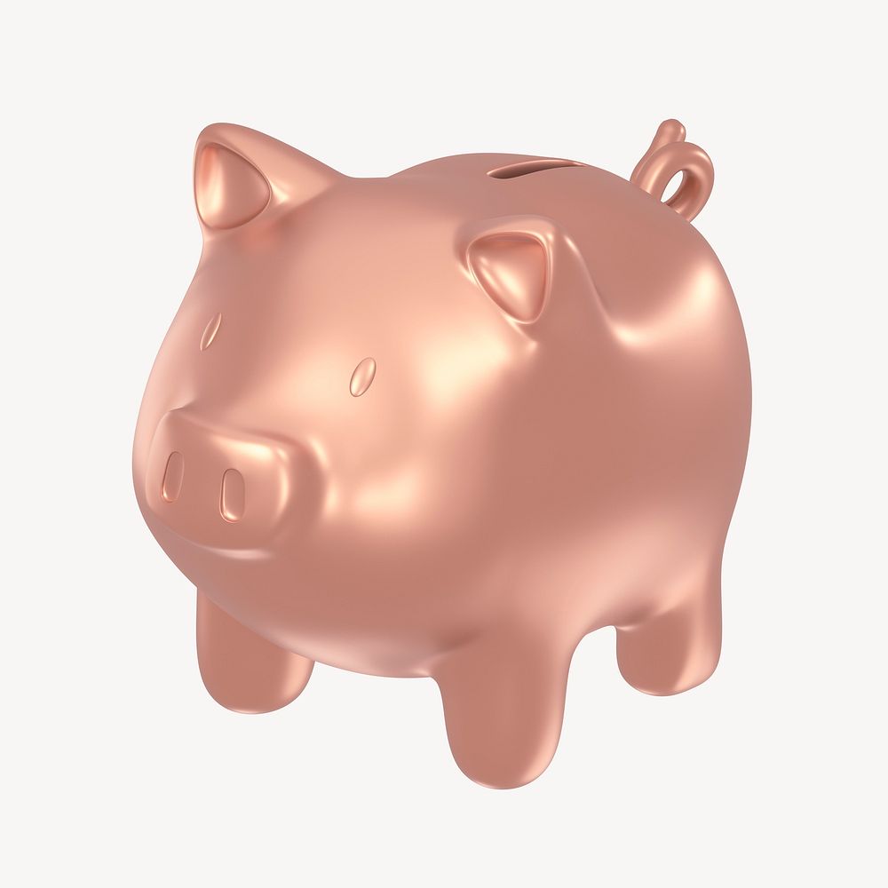 Piggy bank icon, 3D rose gold design