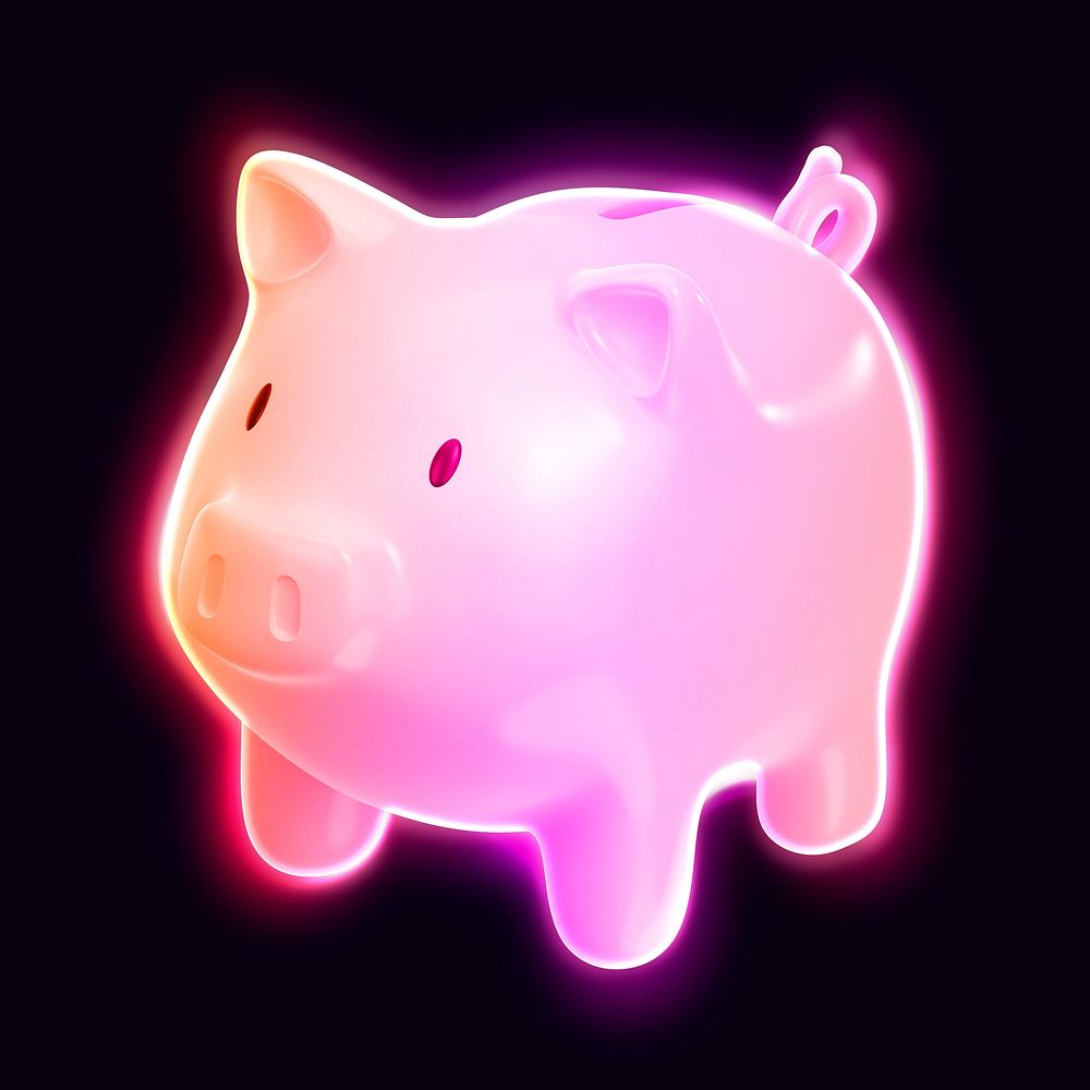 Piggy bank icon, 3D neon glow