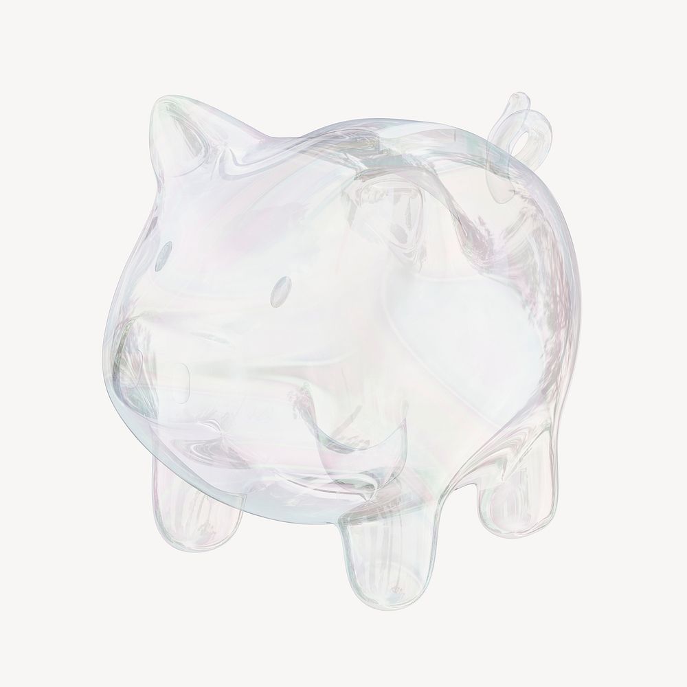 Piggy bank icon, 3D crystal glass psd