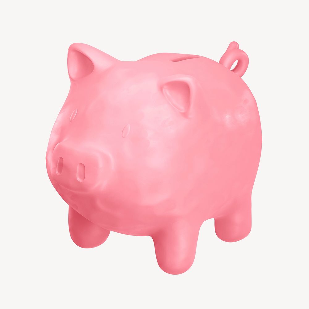 Piggy bank icon, 3D clay texture design psd