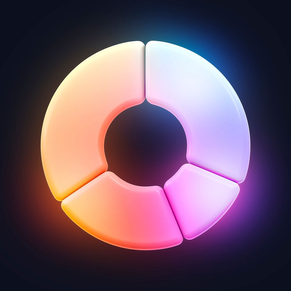 Pie chart icon, 3D neon glow