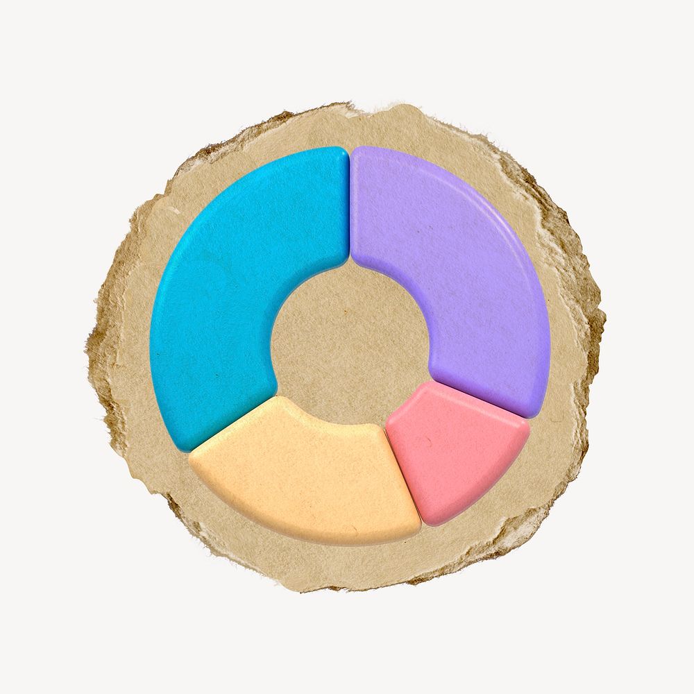 Pie chart, 3D ripped paper collage element