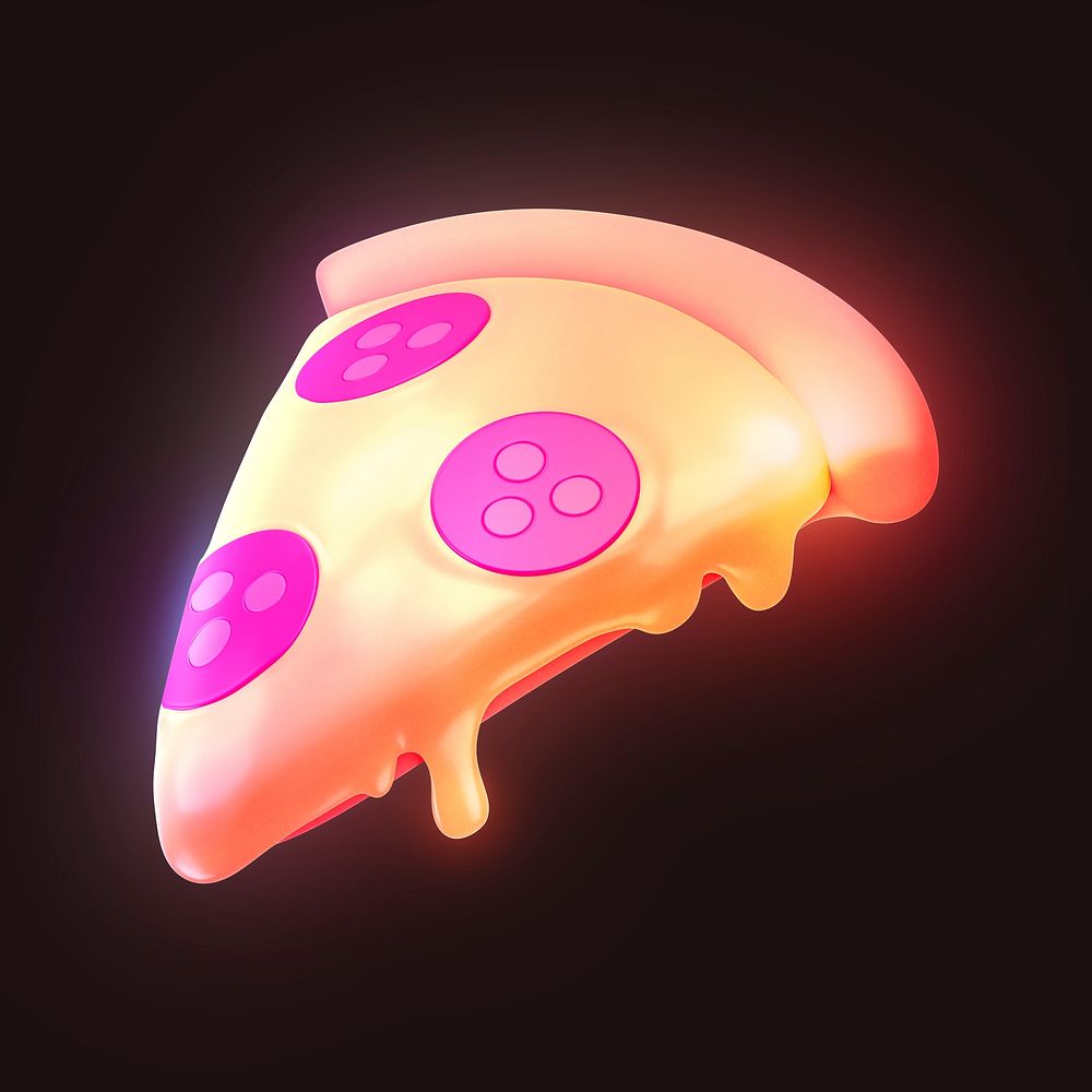 Pizza icon, 3D neon glow psd