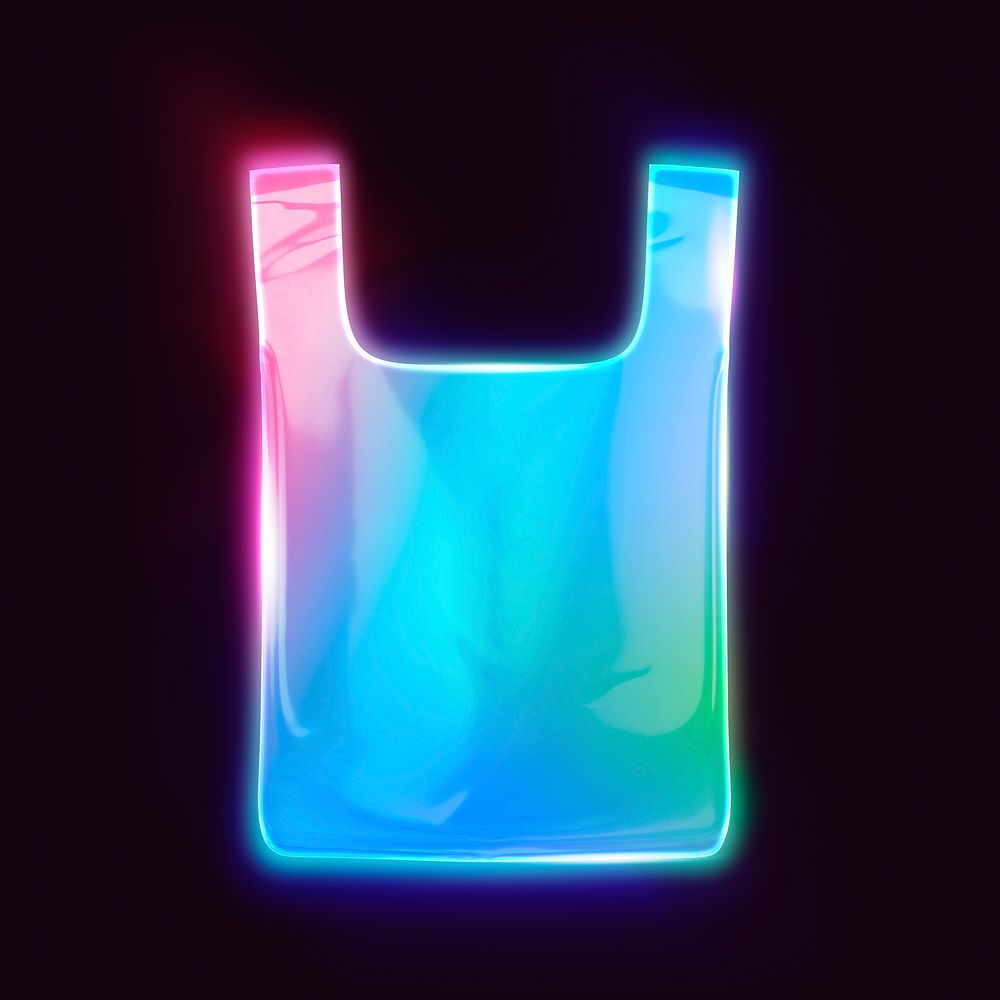 Plastic bag icon, 3D neon glow