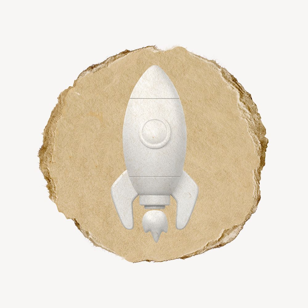Launching rocket, 3D ripped paper psd