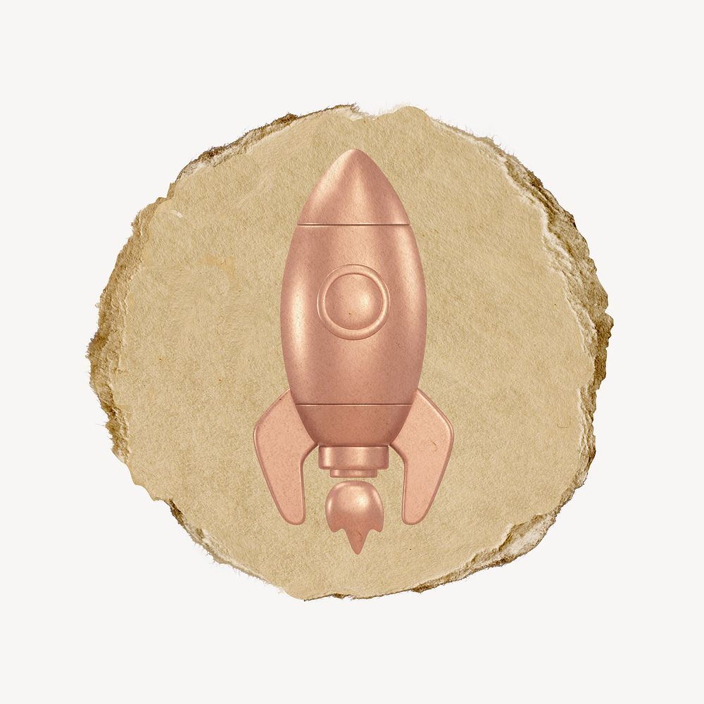 Launching rocket, 3D ripped paper psd