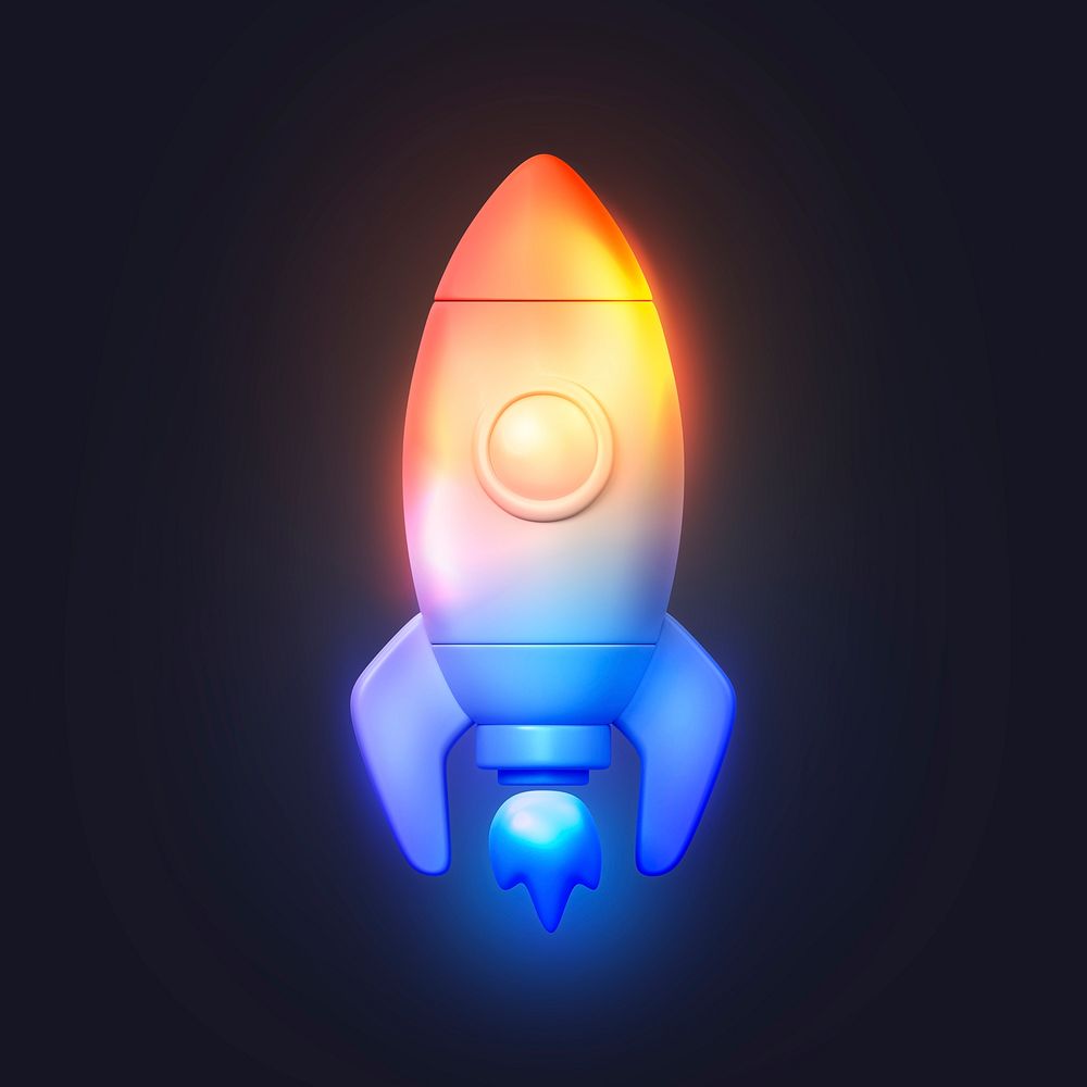 Rocket icon, 3D neon glow