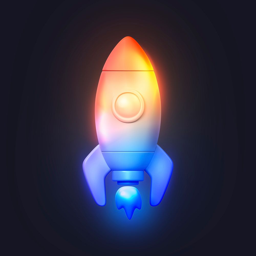 Rocket icon, 3D neon glow psd